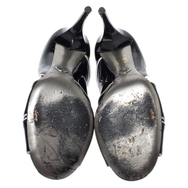 Pre Owned Dolce & Gabbana Black Patent Leather And Leather Piping Detail Peep Toe D'orsay Pump Size 36.5