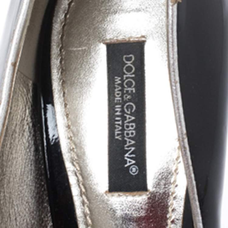 Pre Owned Dolce & Gabbana Black Patent Leather And Leather Piping Detail Peep Toe D'orsay Pump Size 36.5