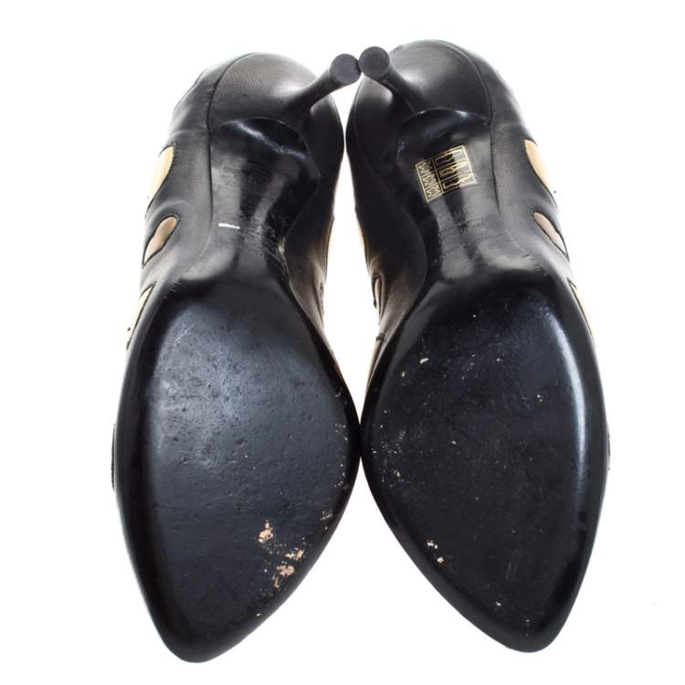Pre Owned Dolce & Gabbanna Black Leather Heart Applique Pointed Toe Pumps Size 36.5