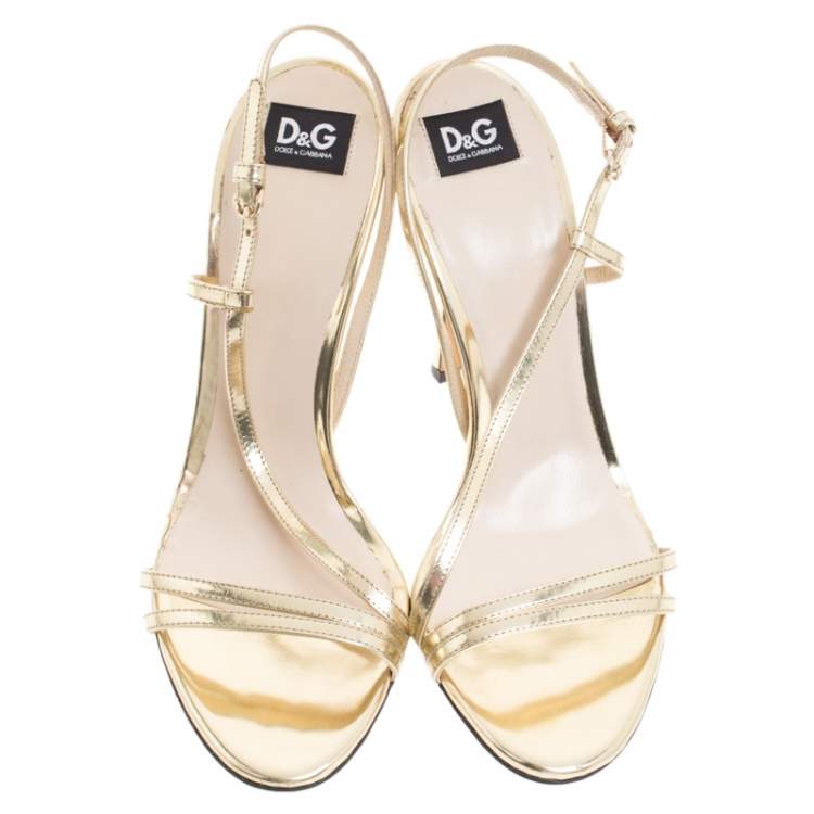 Pre Owned Dolce & Gabbana Metallic Gold Leather Strappy Sandals Size 37