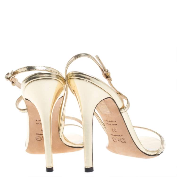 Pre Owned Dolce & Gabbana Metallic Gold Leather Strappy Sandals Size 37