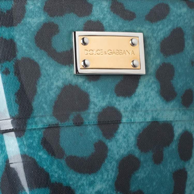 Pre Owned Dolce & Gabbana Teal/Black Leopard Print PVC Knee High Rain Boots Size 36