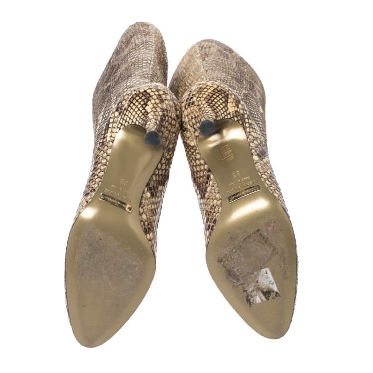 Pre Owned Dolce & Gabbana Multicolor Python Leather Mid Calf Slip On Boots Size 35
