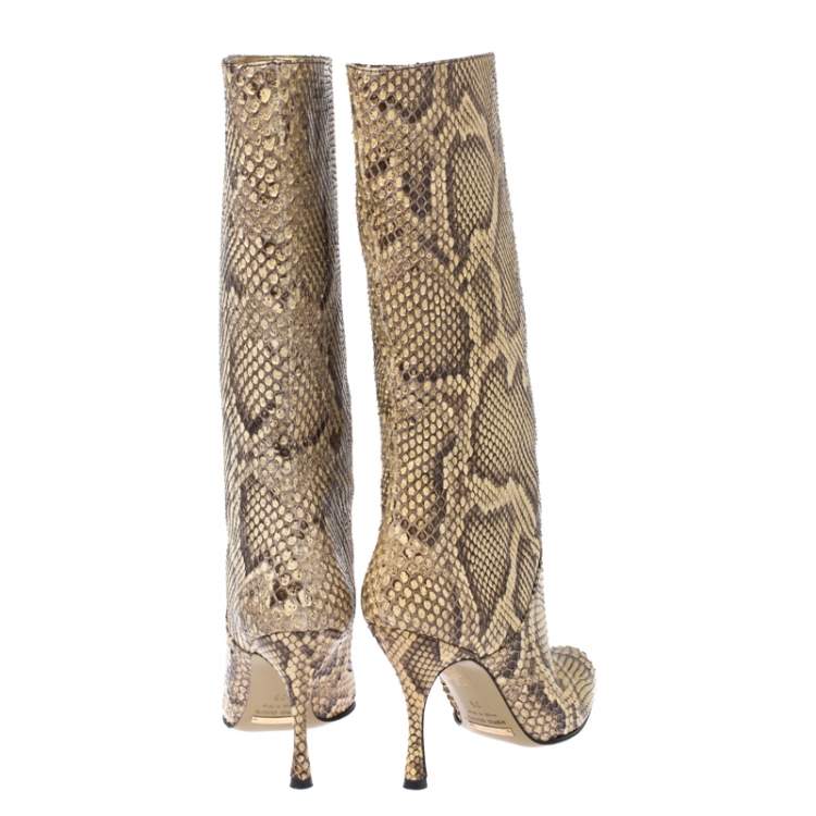 Pre Owned Dolce & Gabbana Multicolor Python Leather Mid Calf Slip On Boots Size 35