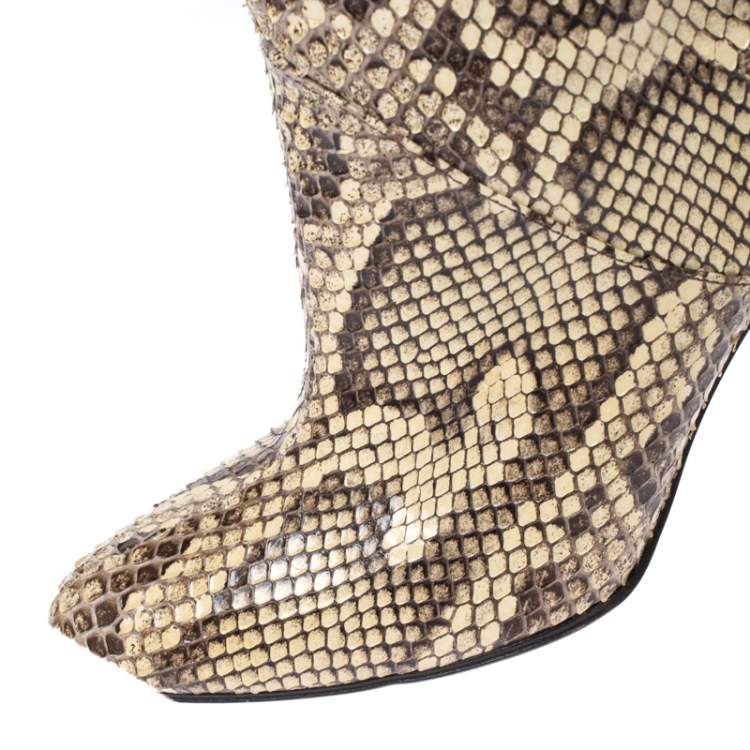 Pre Owned Dolce & Gabbana Multicolor Python Leather Mid Calf Slip On Boots Size 35