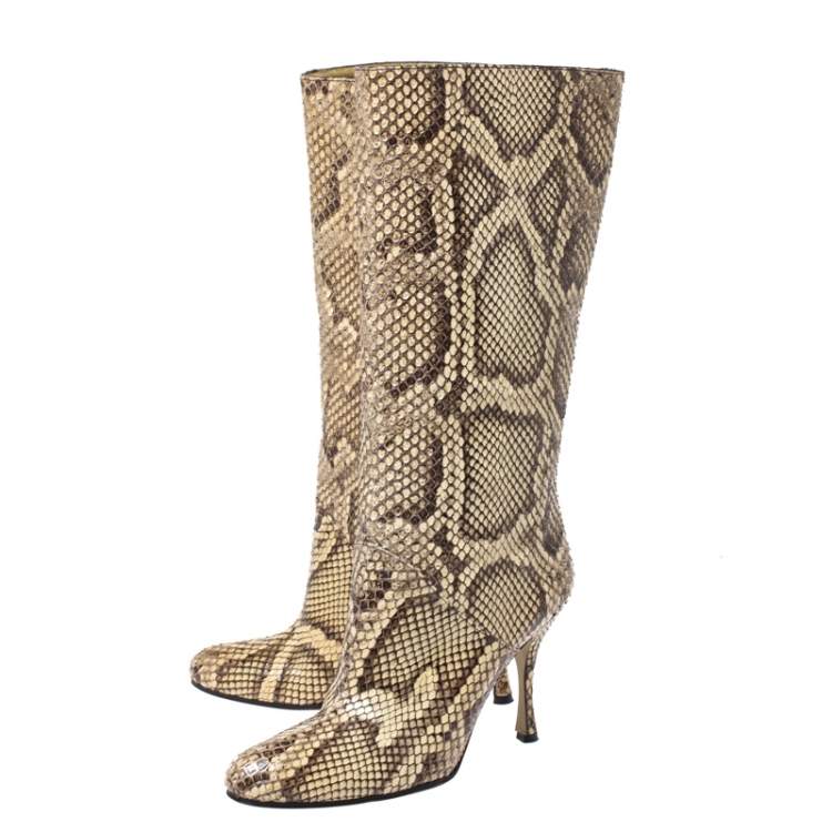 Pre Owned Dolce & Gabbana Multicolor Python Leather Mid Calf Slip On Boots Size 35