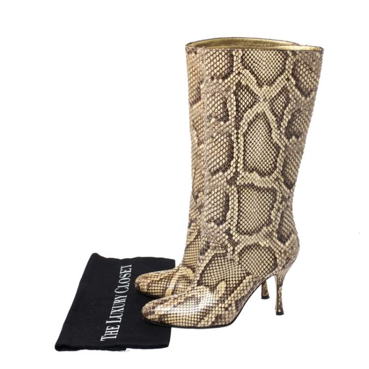 Pre Owned Dolce & Gabbana Multicolor Python Leather Mid Calf Slip On Boots Size 35