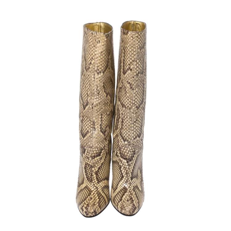 Pre Owned Dolce & Gabbana Multicolor Python Leather Mid Calf Slip On Boots Size 35