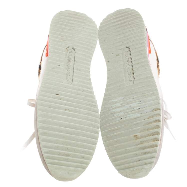 Pre Owned Dolce and Gabbana Multicolor Leather, Suede And Pony Hair Celeste Sabbia Low Top Sneakers Size 38