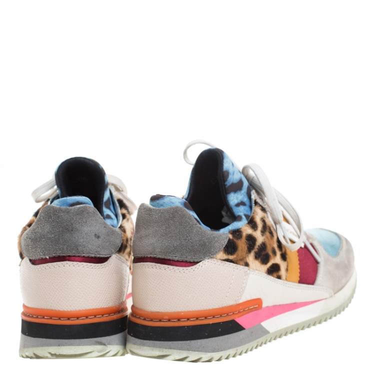 Pre Owned Dolce and Gabbana Multicolor Leather, Suede And Pony Hair Celeste Sabbia Low Top Sneakers Size 38