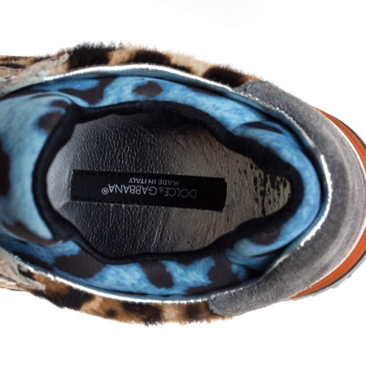 Pre Owned Dolce and Gabbana Multicolor Leather, Suede And Pony Hair Celeste Sabbia Low Top Sneakers Size 38