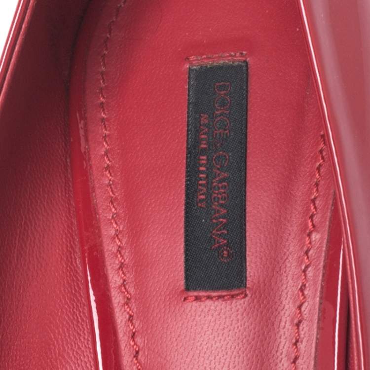 Pre Owned Dolce & Gabbana Red Patent Leather Crystal Embellished Pumps Size 38