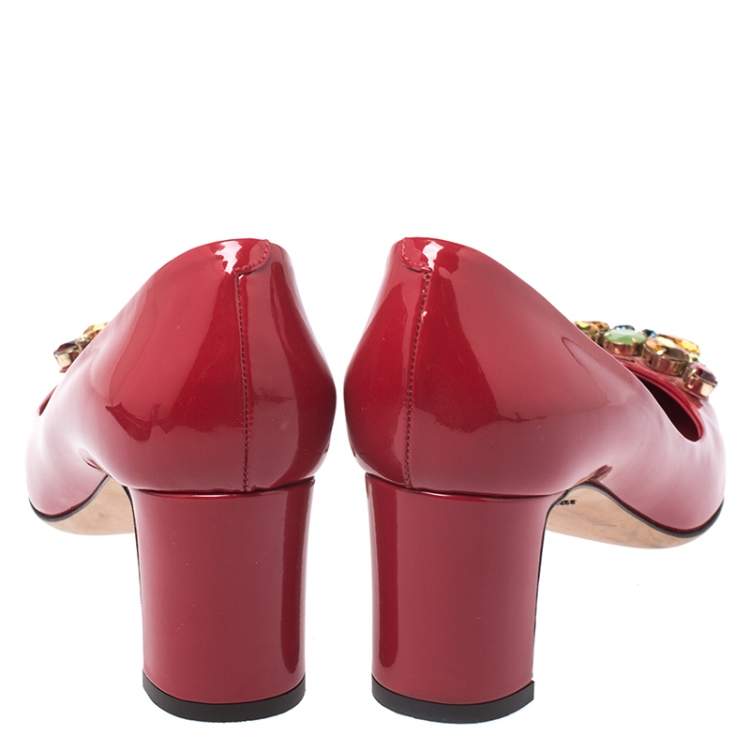 Pre Owned Dolce & Gabbana Red Patent Leather Crystal Embellished Pumps Size 38