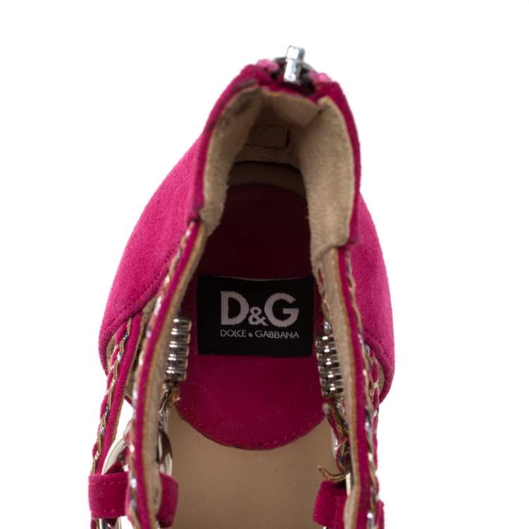 Pre Owned Dolce & Gabbana Pink Suede Leather Embellished Caged Sandals Size 39