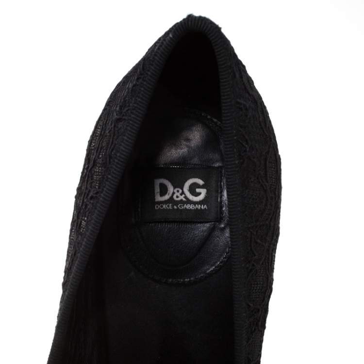 Pre Owned Dolce & Gabbana Black Lace Jubilee Bow Peep Toe Pumps Size 40