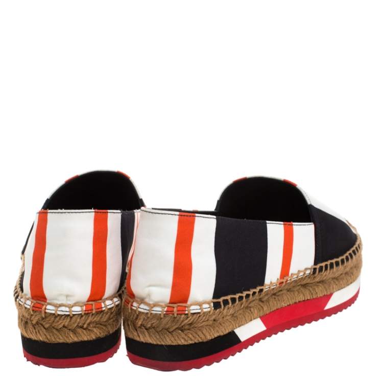 Pre Owned Dolce & Gabbana Multicolor Striped Canvas Flat Espadrilles Size 37
