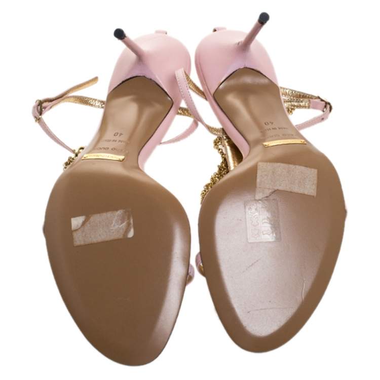 Pre Owned Dolce & Gabbana Pink Leather Sex Chain Detail Ankle Strap Sandals Size 40