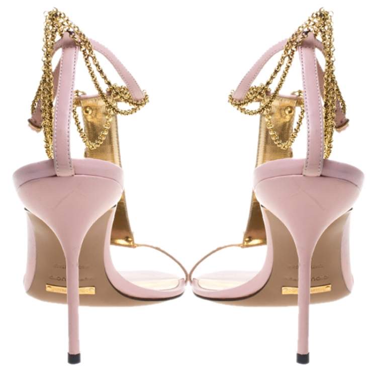 Pre Owned Dolce & Gabbana Pink Leather Sex Chain Detail Ankle Strap Sandals Size 40