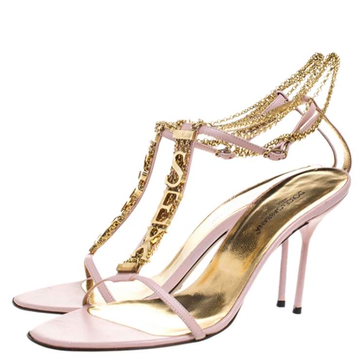 Pre Owned Dolce & Gabbana Pink Leather Sex Chain Detail Ankle Strap Sandals Size 40