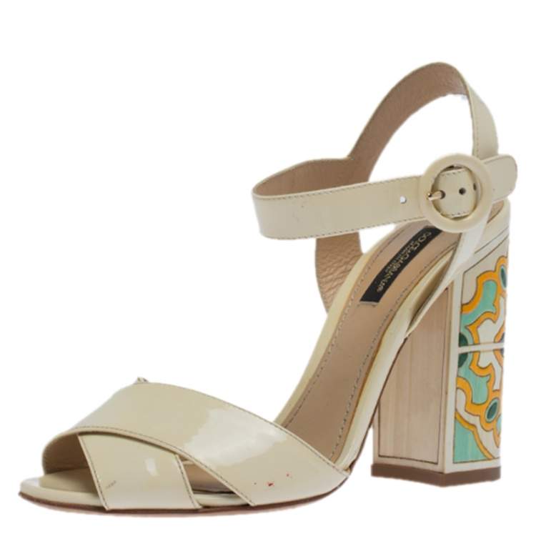 cream sandals block heel