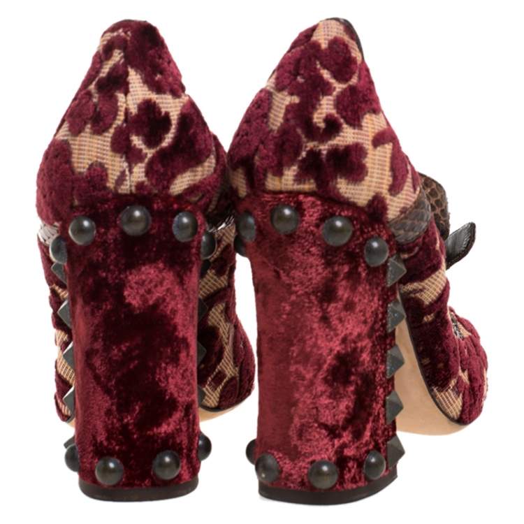 Pre Owned Dolce & Gabbana Multicolor Velvet And Canvas Mary Jane Pumps Size 37