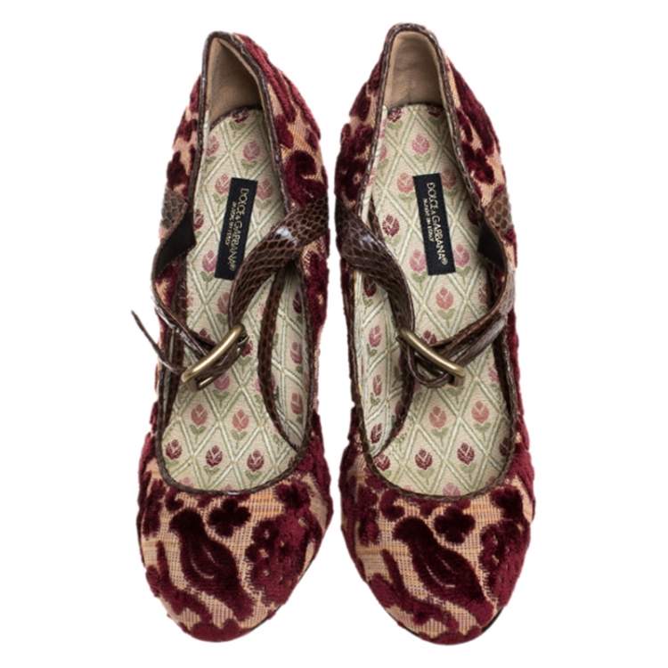 Pre Owned Dolce & Gabbana Multicolor Velvet And Canvas Mary Jane Pumps Size 37