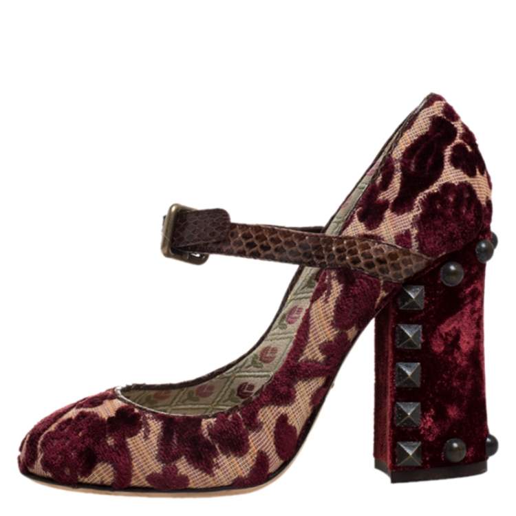Pre Owned Dolce & Gabbana Multicolor Velvet And Canvas Mary Jane Pumps Size 37