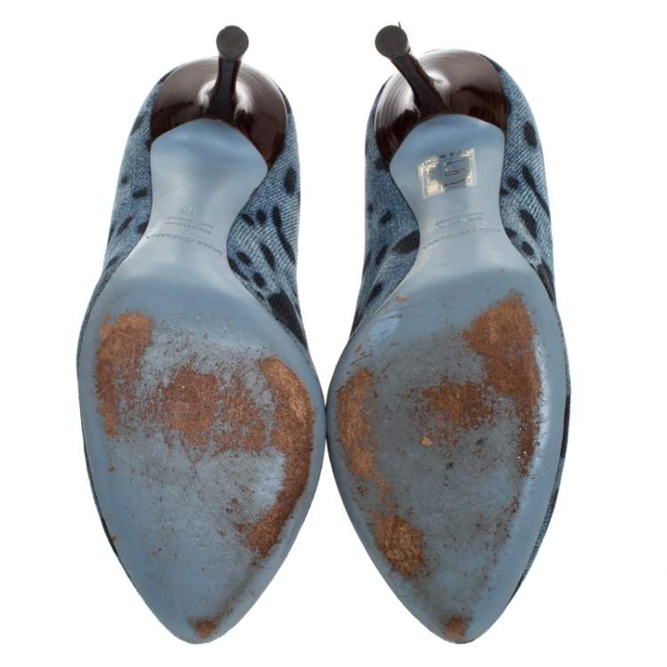 Pre Owned Dolce & Gabbana Blue/Black Denim Leopard Print Pumps Size 36