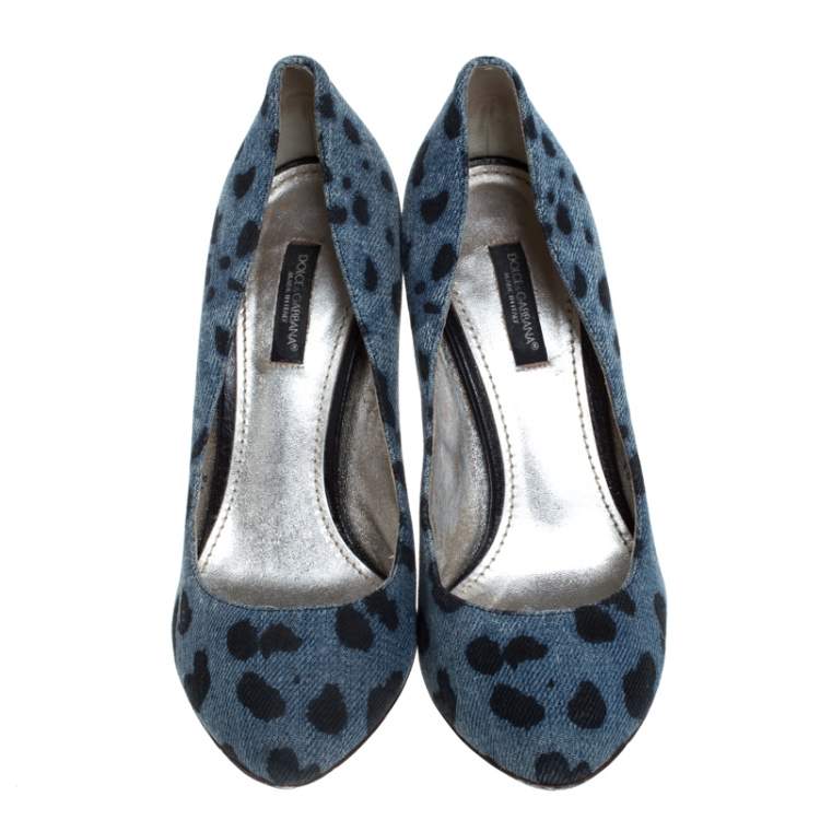 Pre Owned Dolce & Gabbana Blue/Black Denim Leopard Print Pumps Size 36