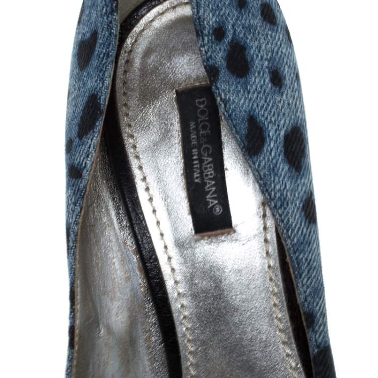 Pre Owned Dolce & Gabbana Blue/Black Denim Leopard Print Pumps Size 36