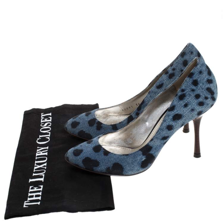 Pre Owned Dolce & Gabbana Blue/Black Denim Leopard Print Pumps Size 36