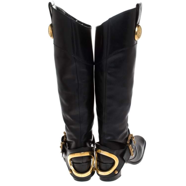 Pre Owned Dolce & Gabbana Black Leather Buckle Mid Calf Boots Size 37.5