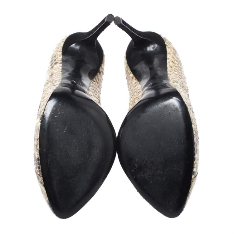 Pre Owned Dolce & Gabbana Beige and Brown Python Pumps Size 37.5