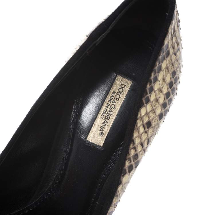 Pre Owned Dolce & Gabbana Beige and Brown Python Pumps Size 37.5