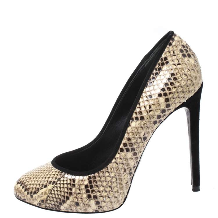Pre Owned Dolce & Gabbana Beige and Brown Python Pumps Size 37.5