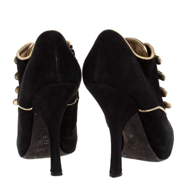 Pre Owned Dolce & Gabbana Black Suede And Leather Trim Rose Detail Ankle Booties Size 39