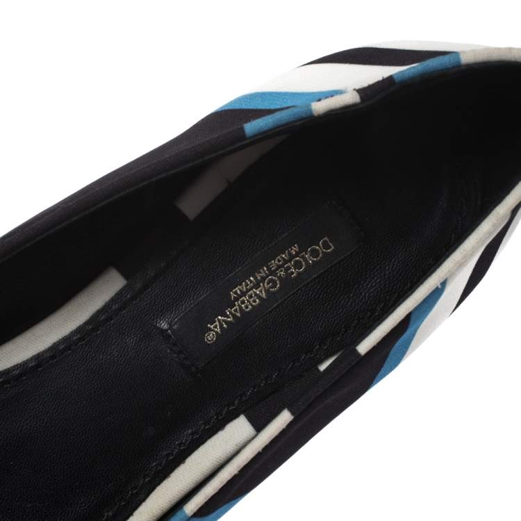 Pre Owned Dolce & Gabbana Multicolor Chevron Printed Fabric Crystal Embellished Pointed Toe Ballet Flats Size 36.5