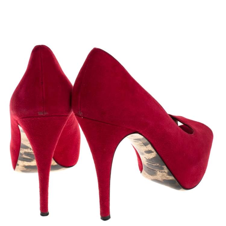 Pre Owned Dolce & Gabbana Red Suede Platform Peep Toe Pumps Size 39.5