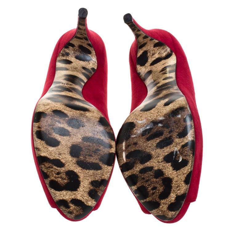 Pre Owned Dolce & Gabbana Red Suede Platform Peep Toe Pumps Size 39.5