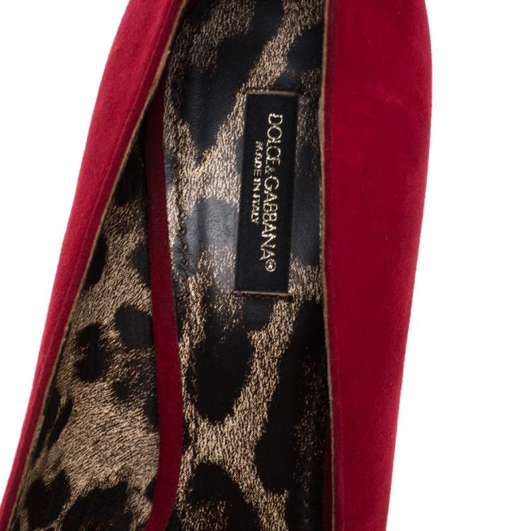 Pre Owned Dolce & Gabbana Red Suede Platform Peep Toe Pumps Size 39.5