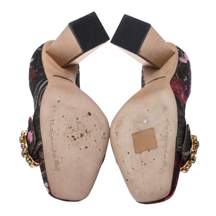 Pre Owned Dolce & Gabbana Multicolor Floral Brocade Fabric Embellished Block Heel Pumps Size 39