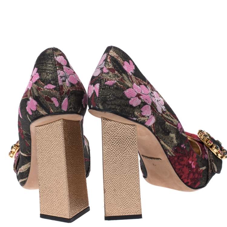 Pre Owned Dolce & Gabbana Multicolor Floral Brocade Fabric Embellished Block Heel Pumps Size 39