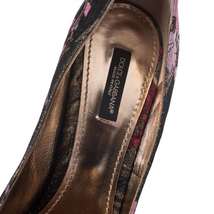 Pre Owned Dolce & Gabbana Multicolor Floral Brocade Fabric Embellished Block Heel Pumps Size 39