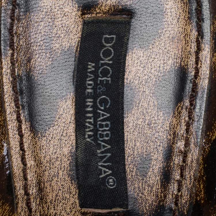 Pre Owned Dolce & Gabbana Leopard Print Patent Leather And Blue Denim Cork Wedge Platform Sandals Size 41