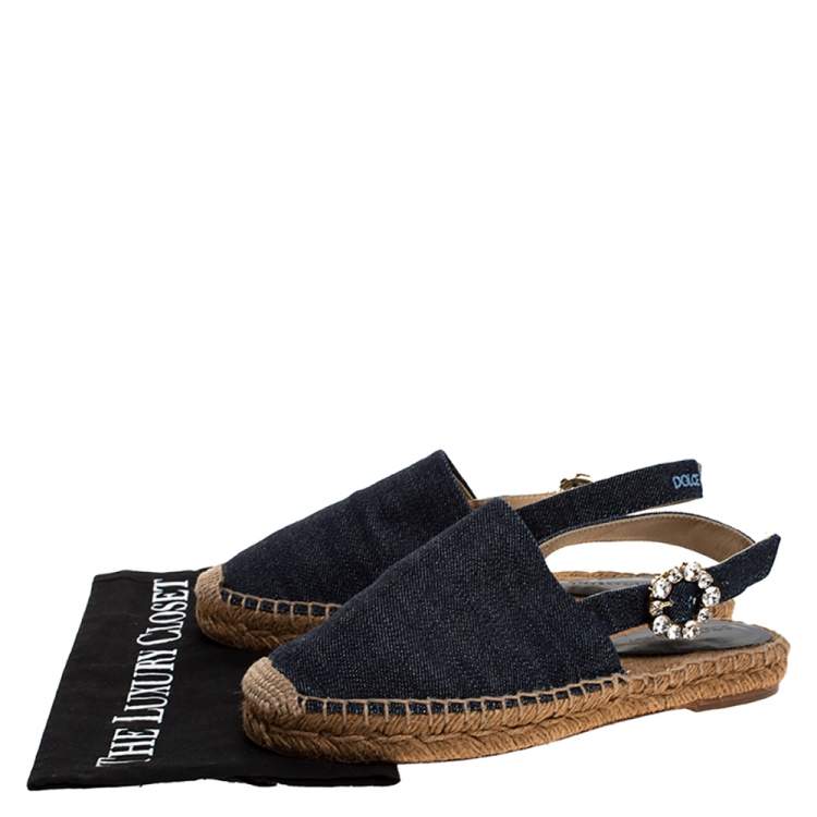 Pre Owned Dolce & Gabbana Denim Fabric  Embellished Slingback Espadrille Flats Size 36