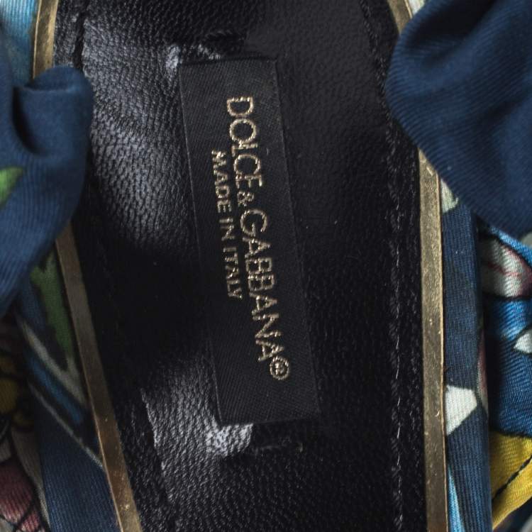 Pre Owned Dolce & Gabbana Multicolor Lilly Printed Foulard Pleated Cross Strap Ankle Wrap Sandals Size 41
