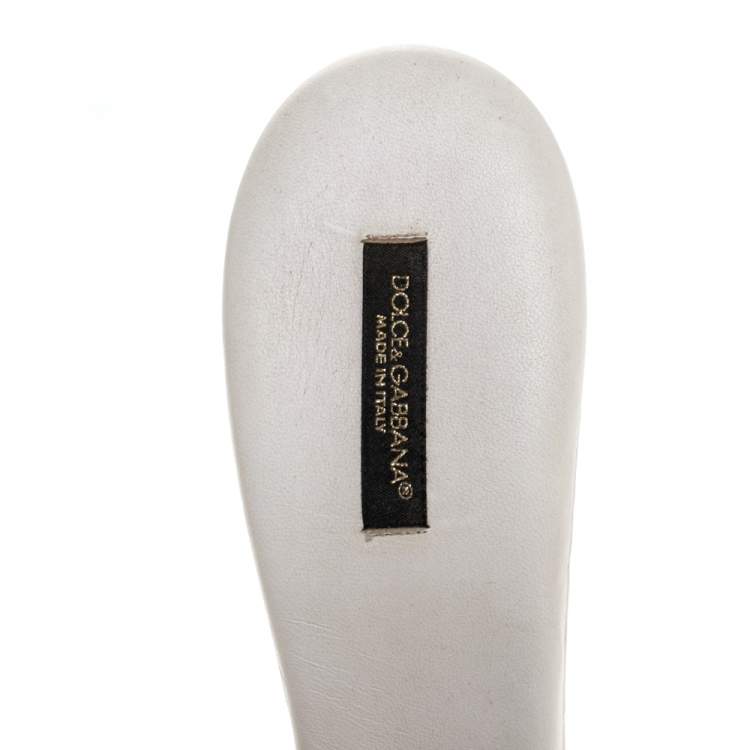 Pre Owned Dolce & Gabbana White Python Embellished Wooden Platform Slides Size 40