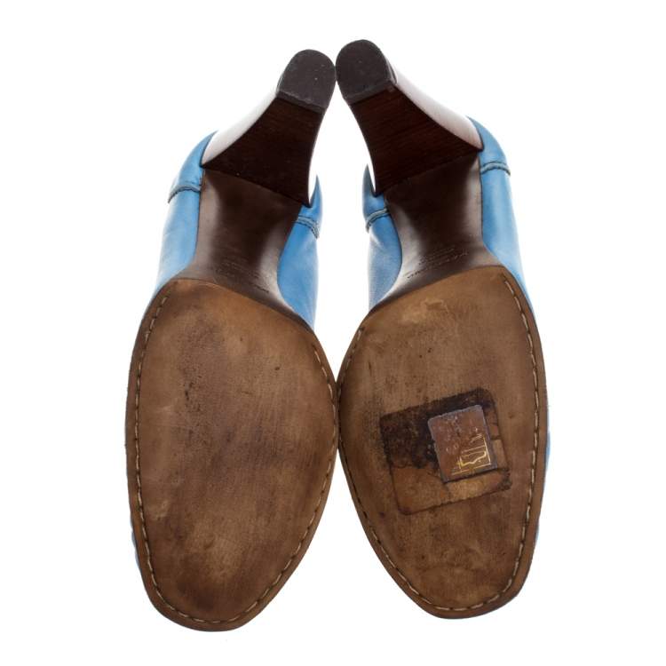Pre Owned Dolce & Gabbana Blue Leather Loafer Pumps Size 41