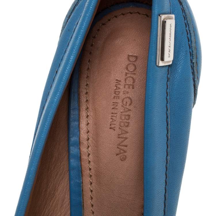 Pre Owned Dolce & Gabbana Blue Leather Loafer Pumps Size 41