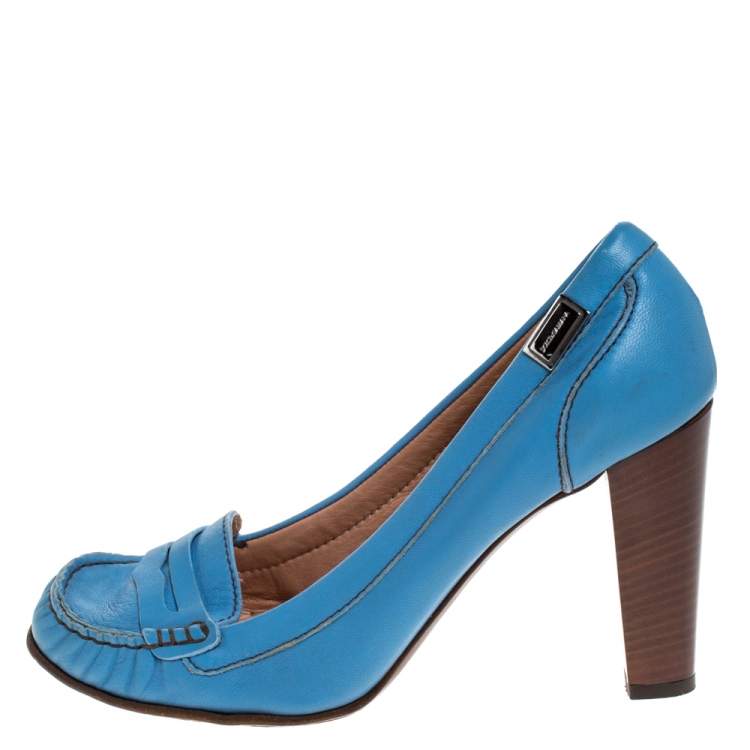 Pre Owned Dolce & Gabbana Blue Leather Loafer Pumps Size 41